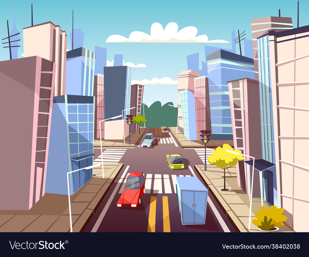 City street cars cartoon urban transport Vector Image