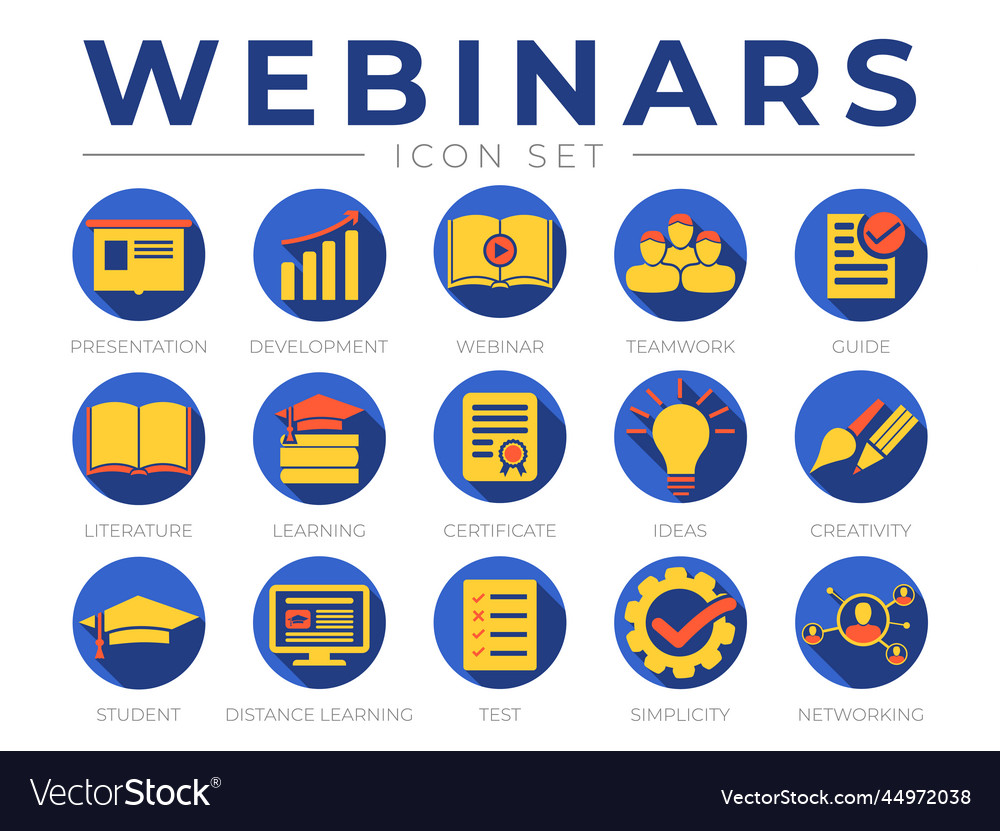 Colorful webinar icon set presentation