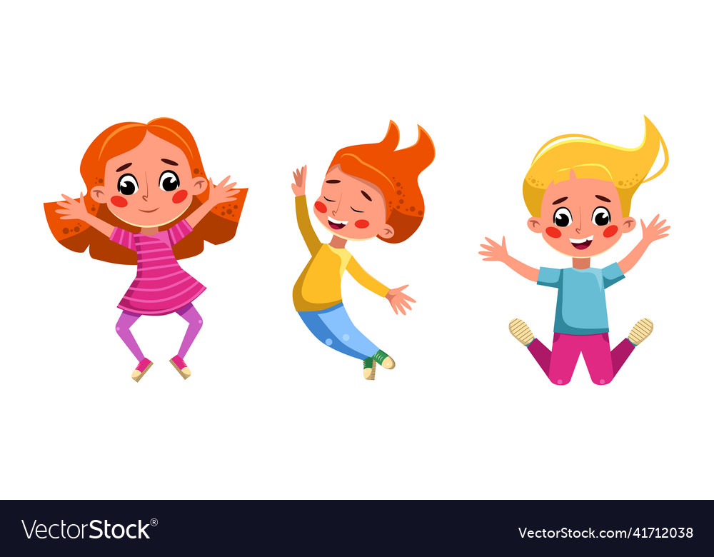 Group of funny kids jumping happy girls having Vector Image