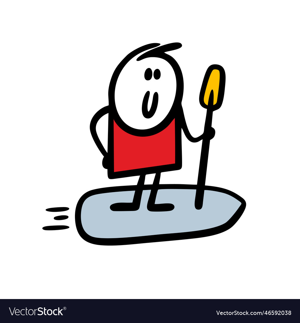 Happy hand drawn cartoon guy surfing on a sup Vector Image