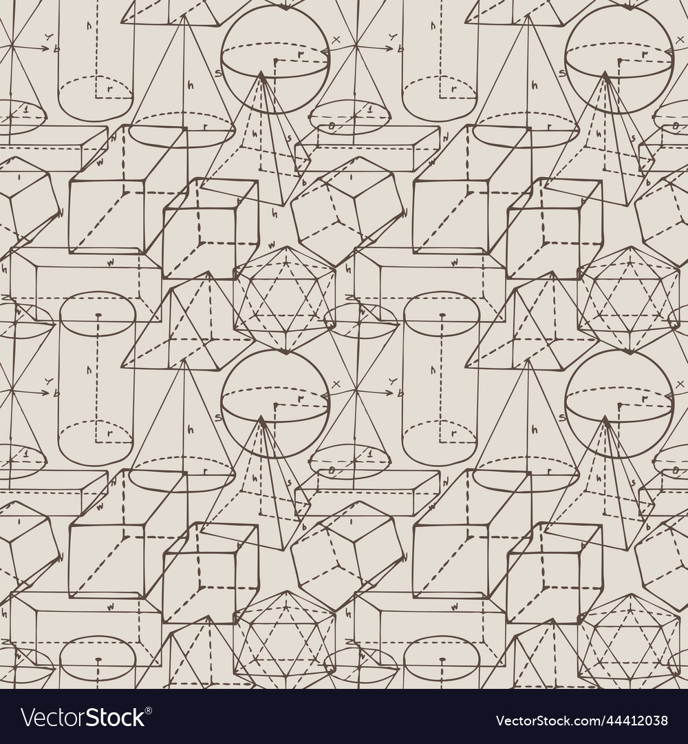 Math seamless pattern with drawn geometric figures