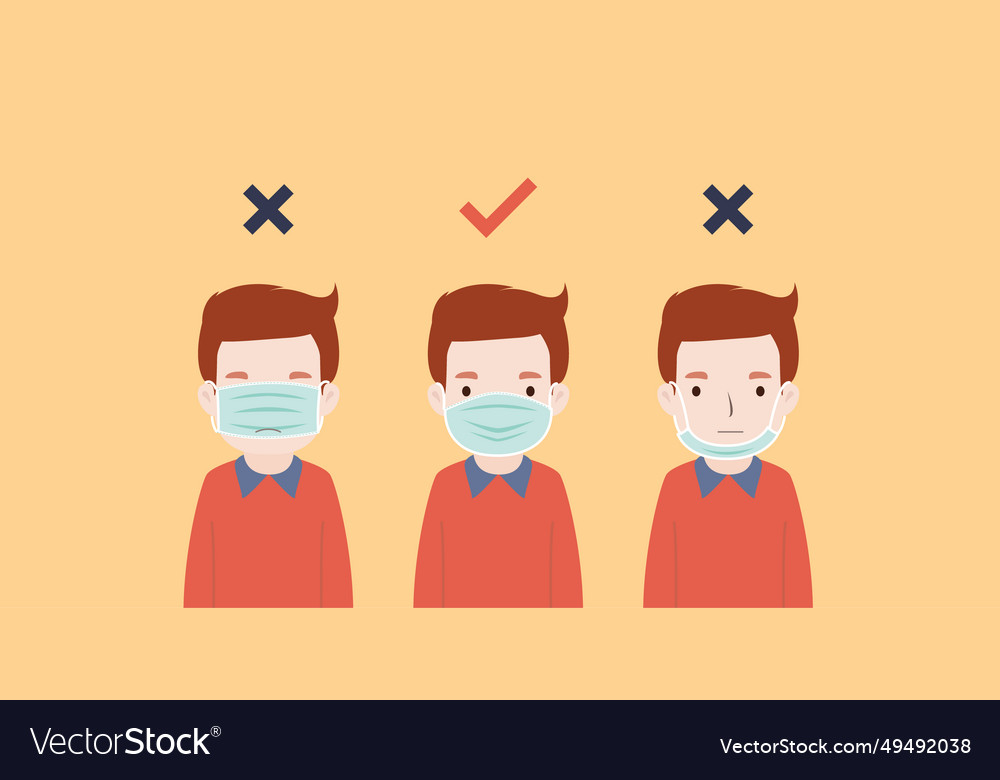 Men showing how to wear surgical mask Royalty Free Vector