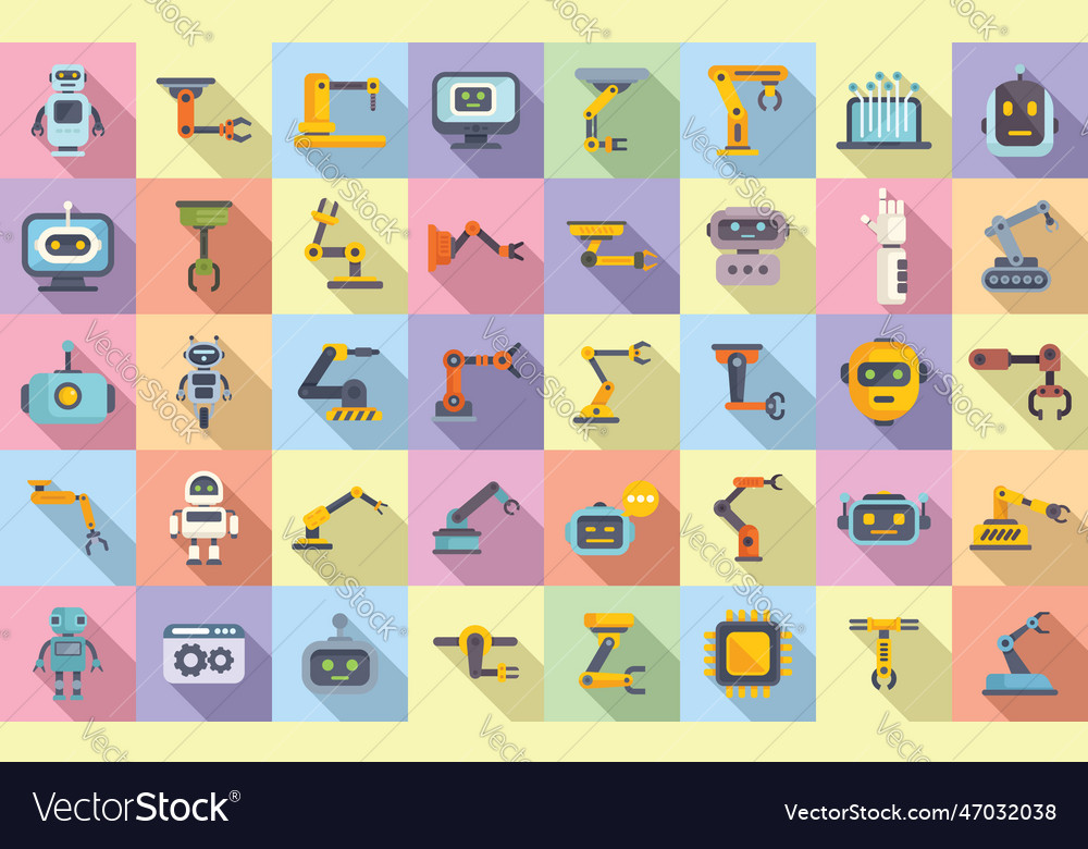 Robotics icons set flat smart tech Royalty Free Vector Image