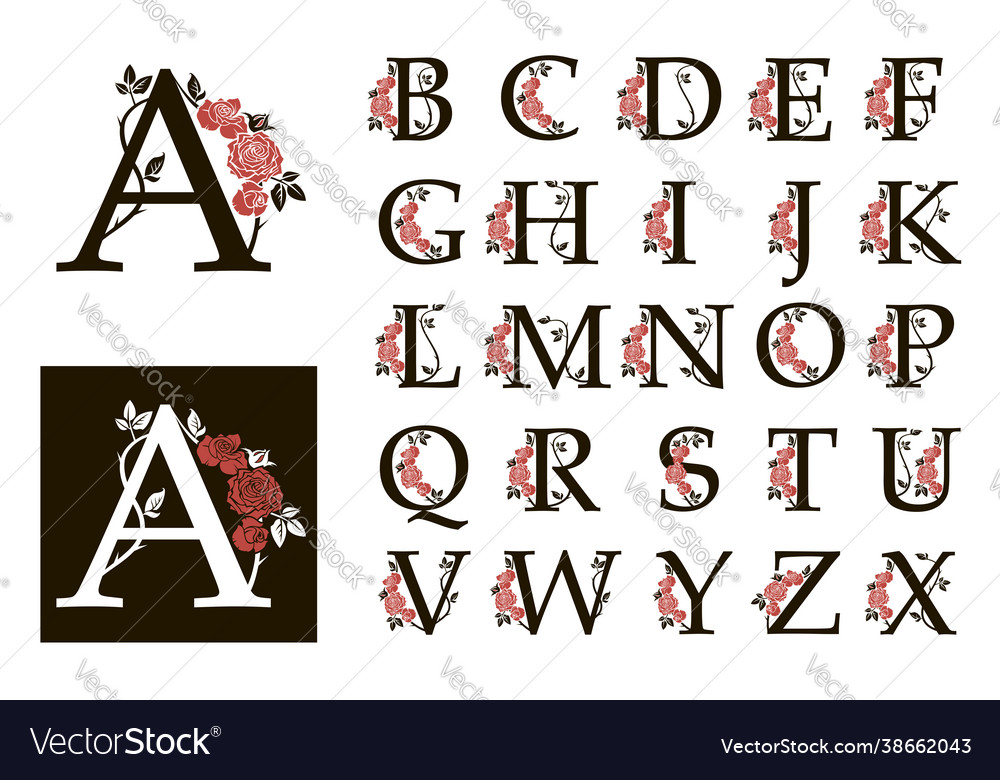 Botanical Alphabet Capital Letters Set Royalty Free Vector