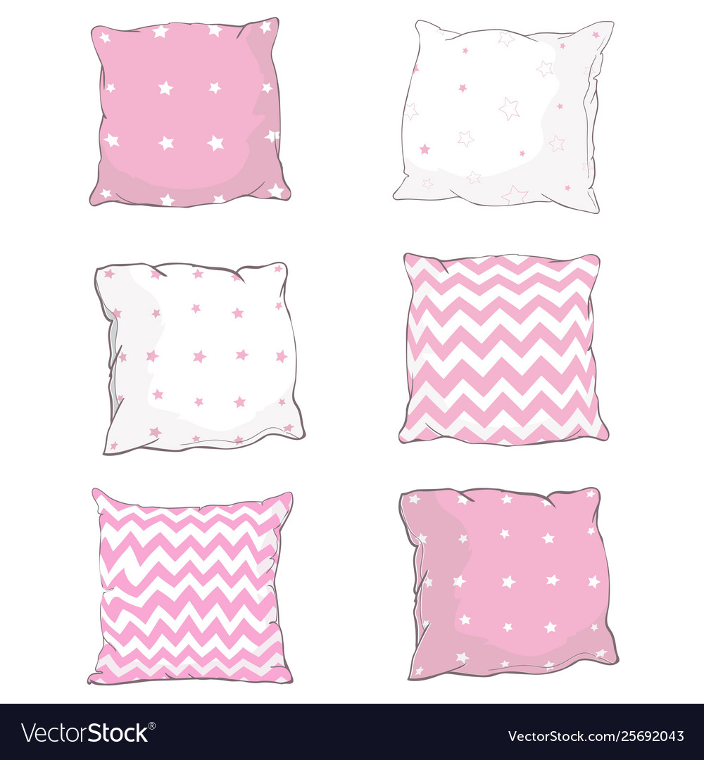 Cartoon Decorative Pillows Hand Drawn Set Of Vector Image
