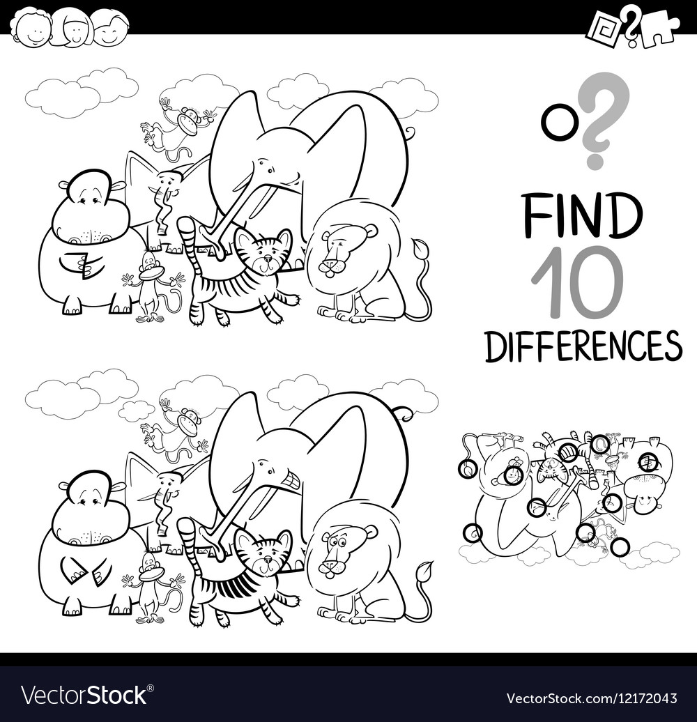 Difference game with animals Royalty Free Vector Image