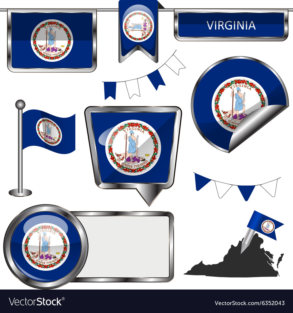 Glossy icons with Virginian flag Royalty Free Vector Image