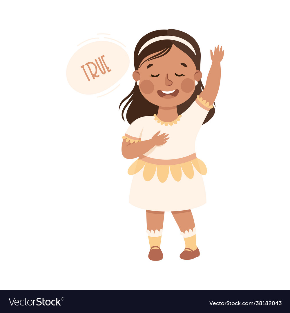 Kind and fair little girl with hand on heart Vector Image