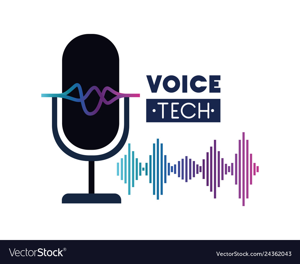 Voice tech label with microphone and sound wave Vector Image