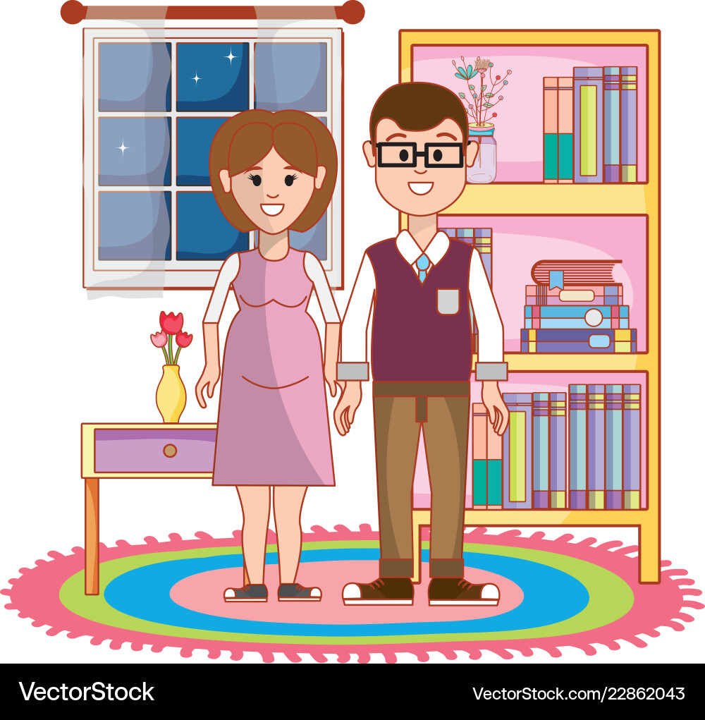 Woman and man inside home design Royalty Free Vector Image