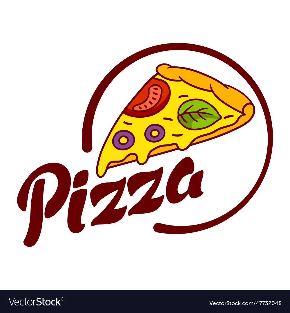 Tasty italian pizza slice emblem delicious fast Vector Image