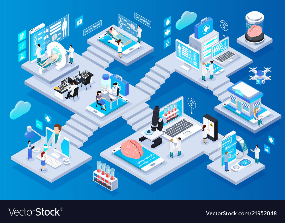 Telemedicine glow isometric composition Royalty Free Vector