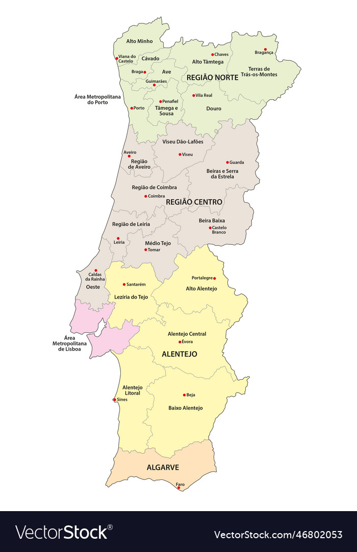 Premium Vector  Detailed political vector map of portugal