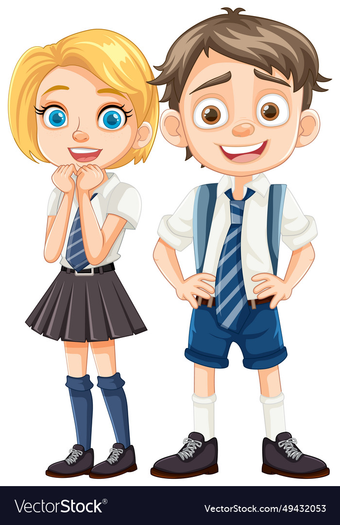 Cartoon characters of boy and girl students in Vector Image