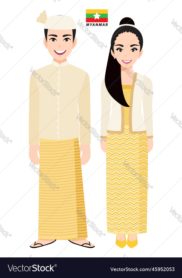 Couple of cartoon characters in myanmar Royalty Free Vector