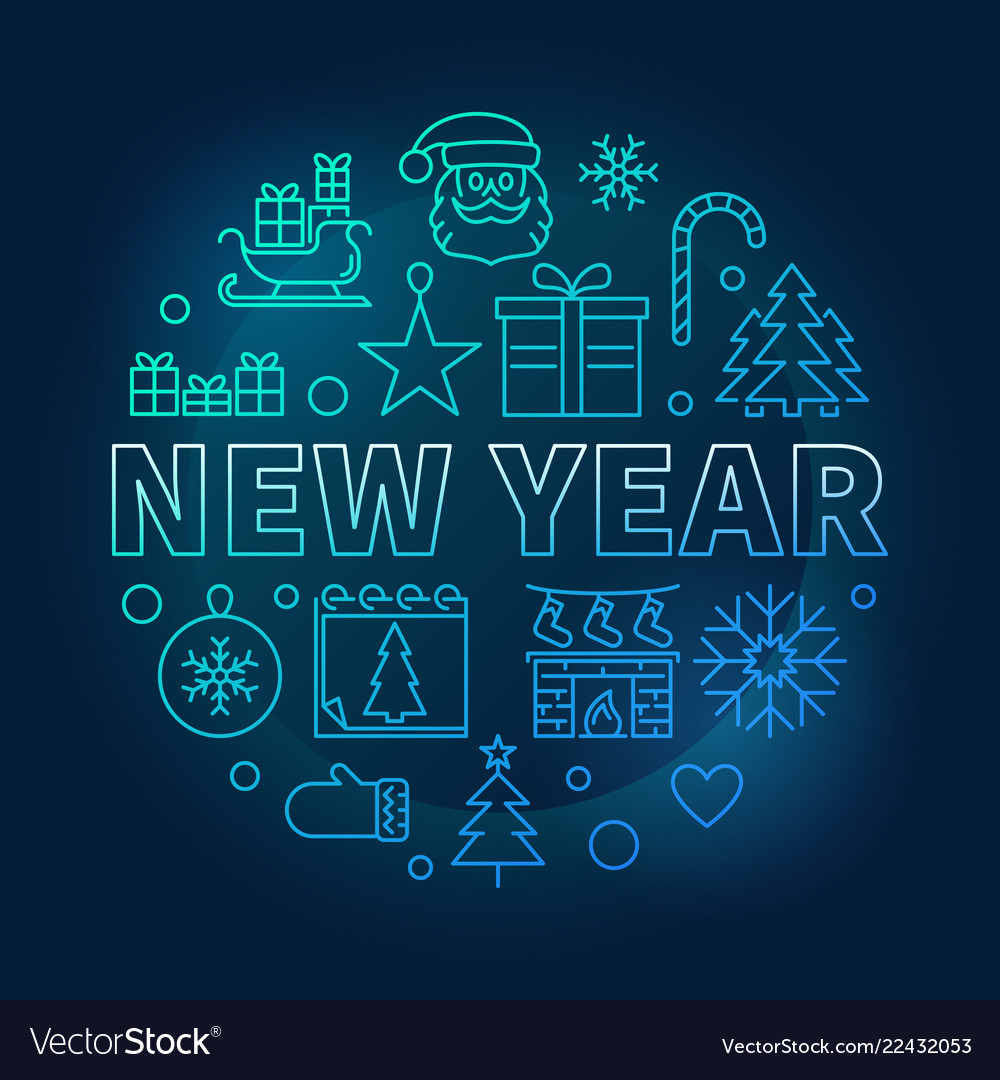 New year round blue bright Royalty Free Vector Image