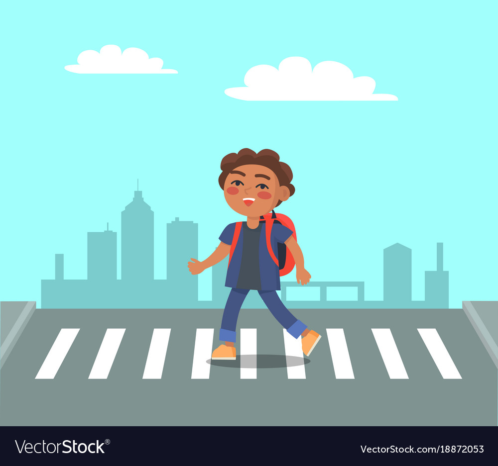 Premium Vector  Boy crossing the road at zebra crossing