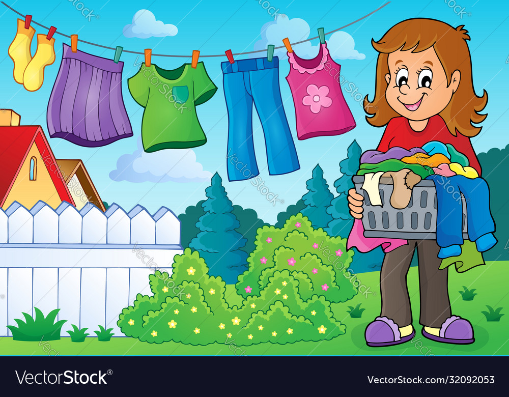 Woman with laundry outdoor Royalty Free Vector Image