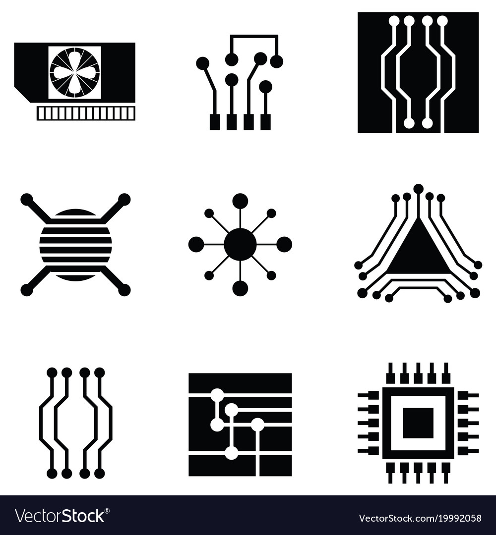 Circuit board icon set Royalty Free Vector Image