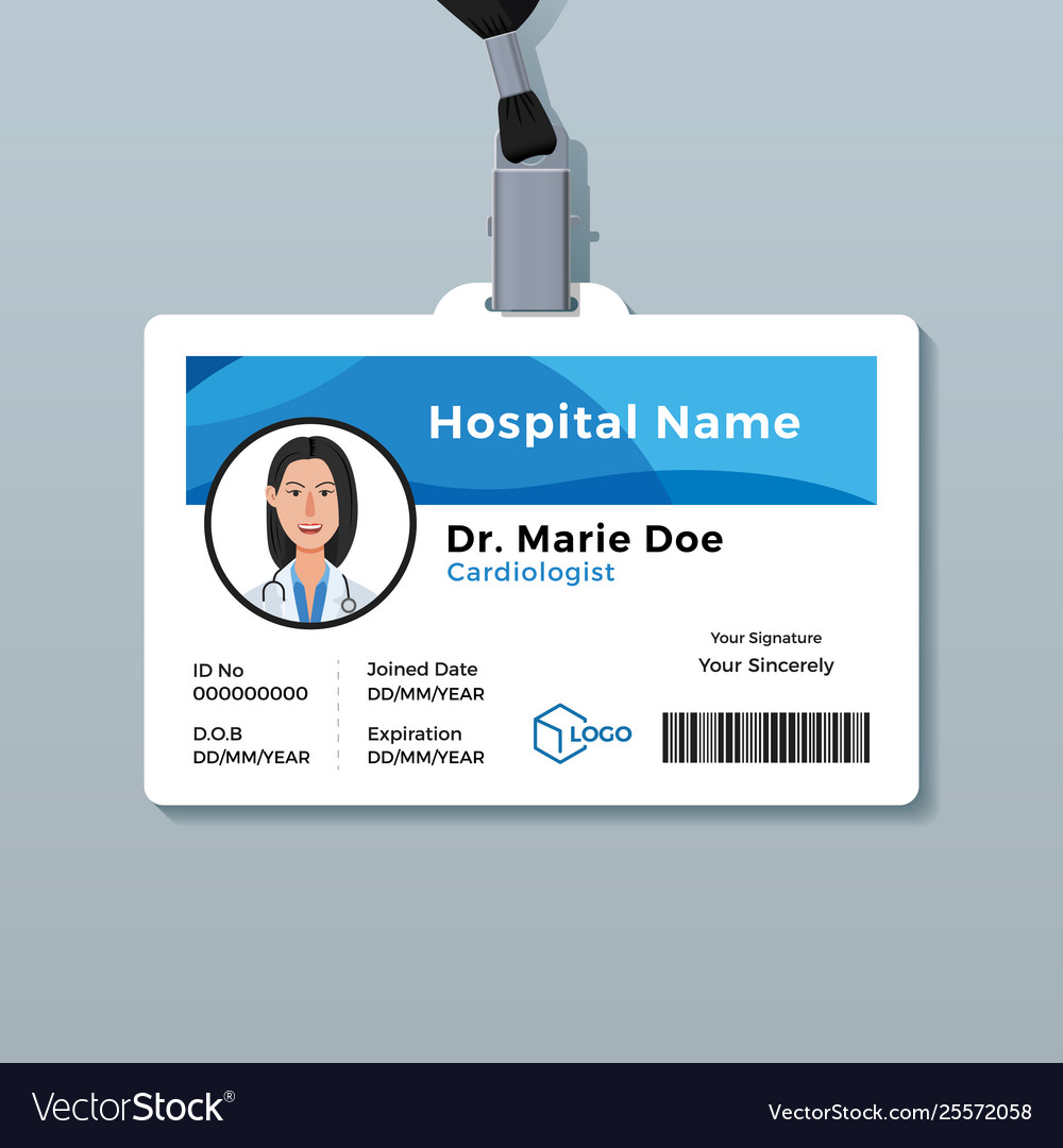 doctor-id-card-medical-identity-badge-template-vector-image