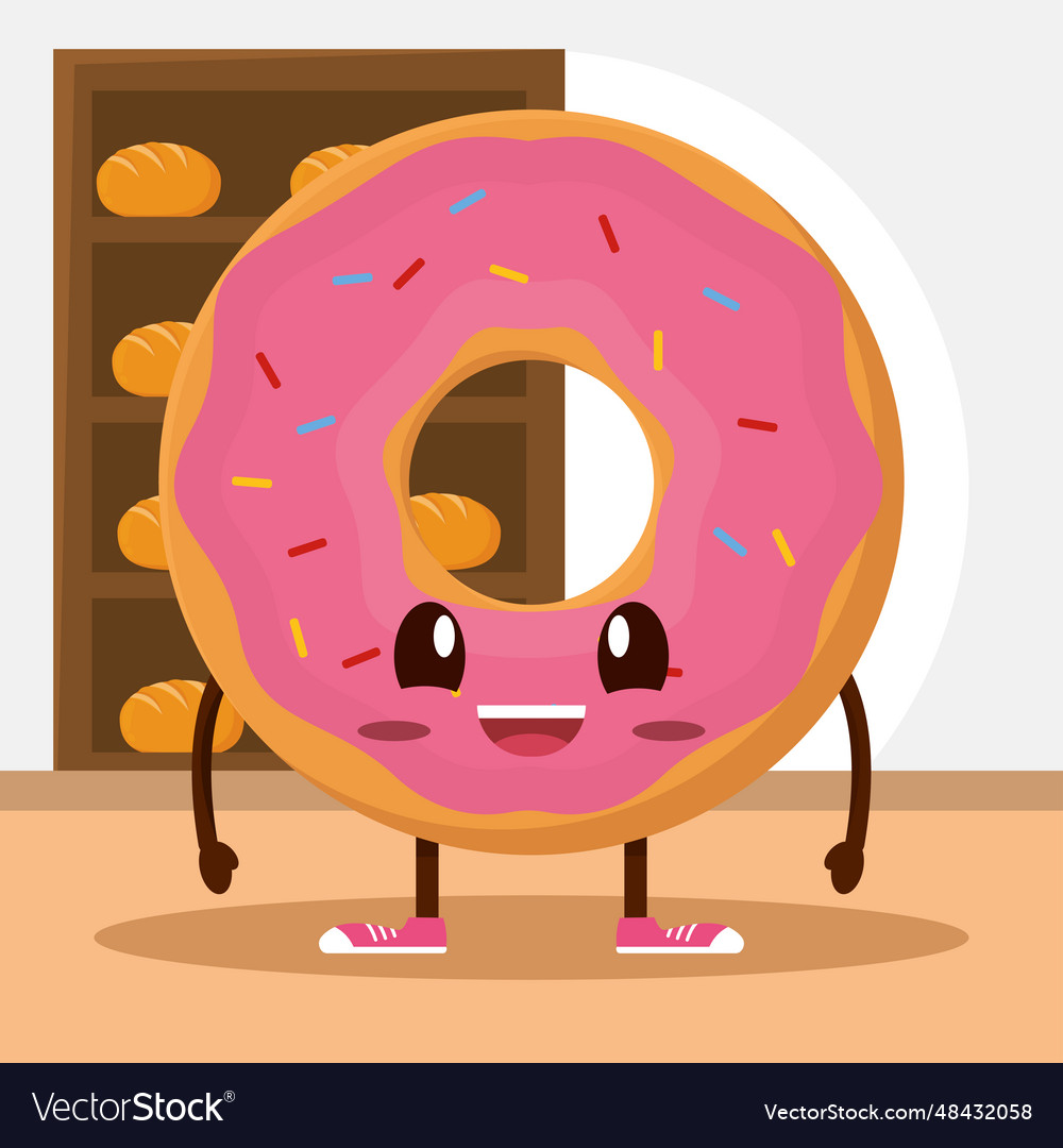 Isolated Cute Donut Bakery Product Character Vector Image