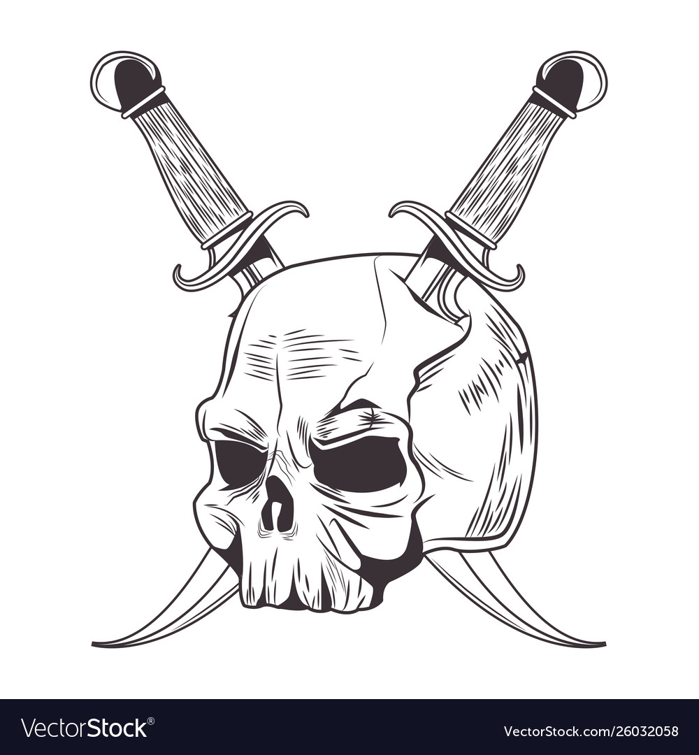 Knifes going through a skull drawn tattoo icon Vector Image