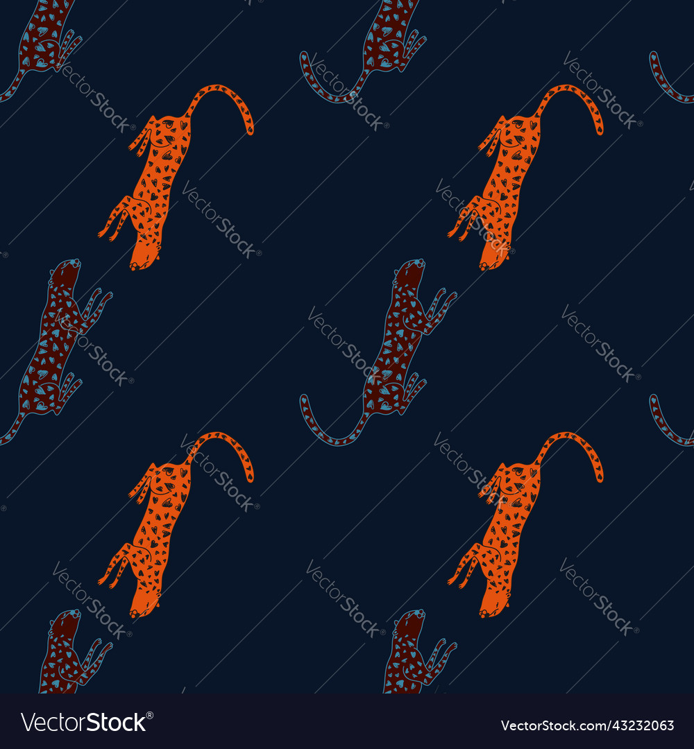 Doodle cheetah seamless pattern hand drawn cute vector image Doodle cheetah seamless pattern hand drawn cute