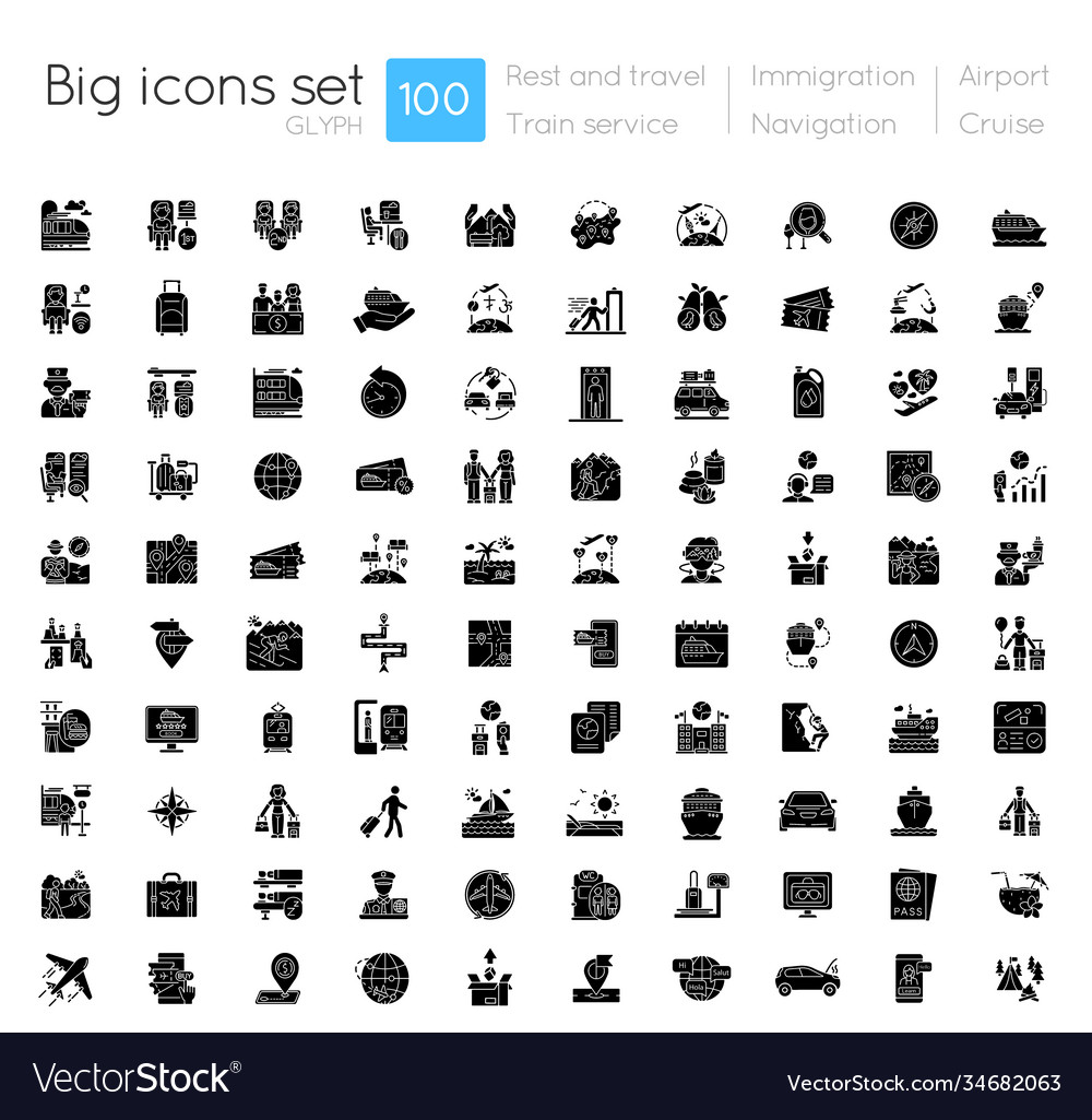 Rest And Travel Black Glyph Icons Set On White Vector Image