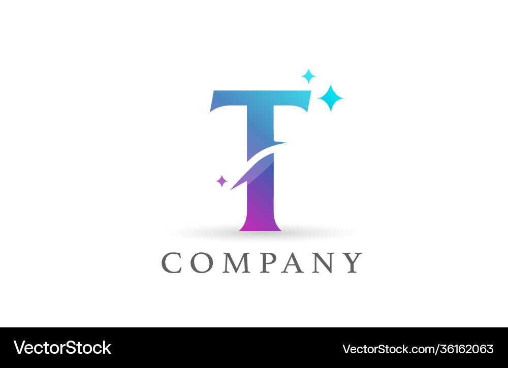 T pink blue gradient alphabet letter logo Vector Image