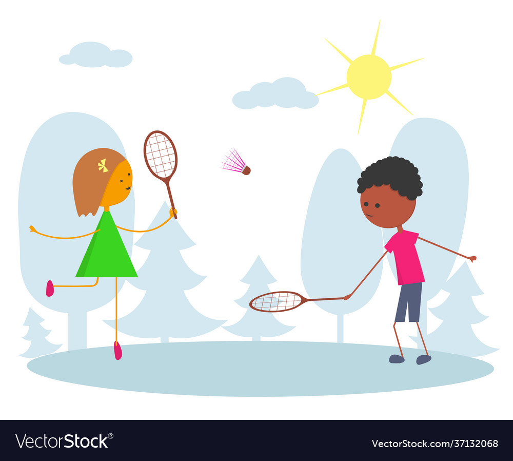 Children play badminton a boy and a girl Vector Image