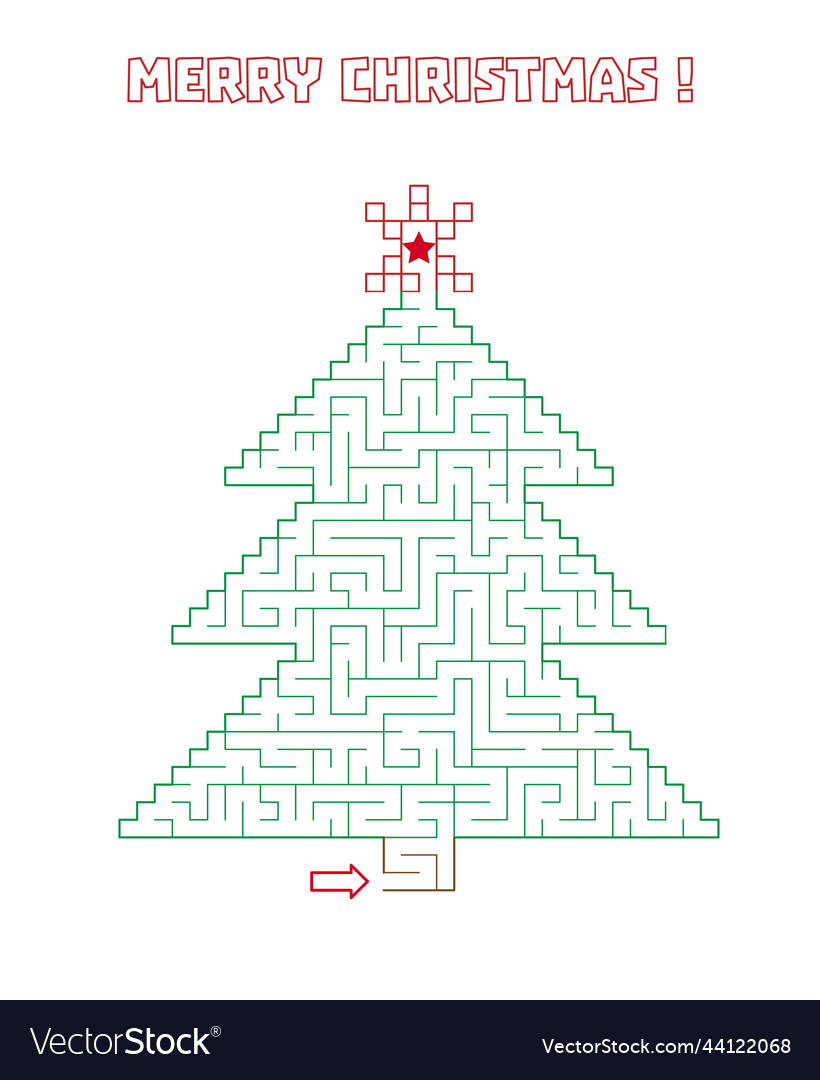 Christmas Tree Shaped Labyrinth Kids Merry Vector Image