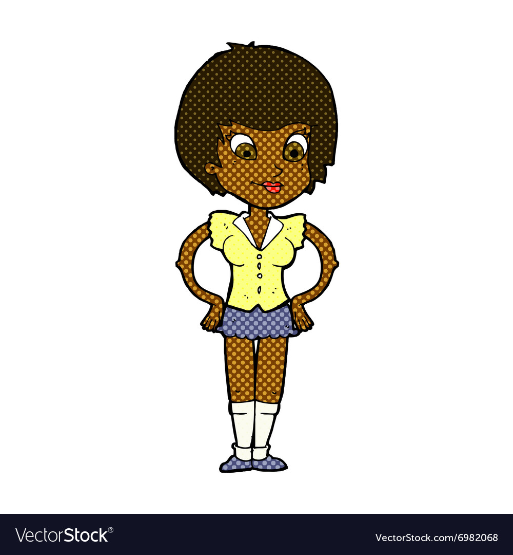 Comic cartoon pretty woman with hands on hips Vector Image