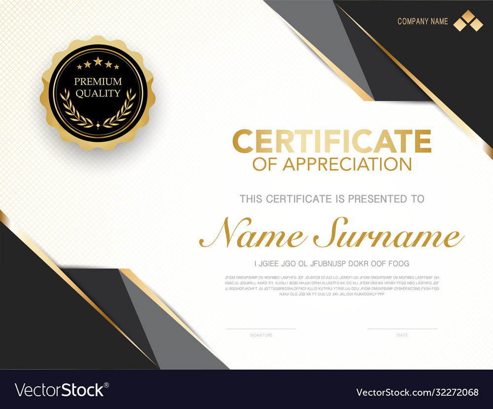 Diploma certificate template black and gold color Vector Image