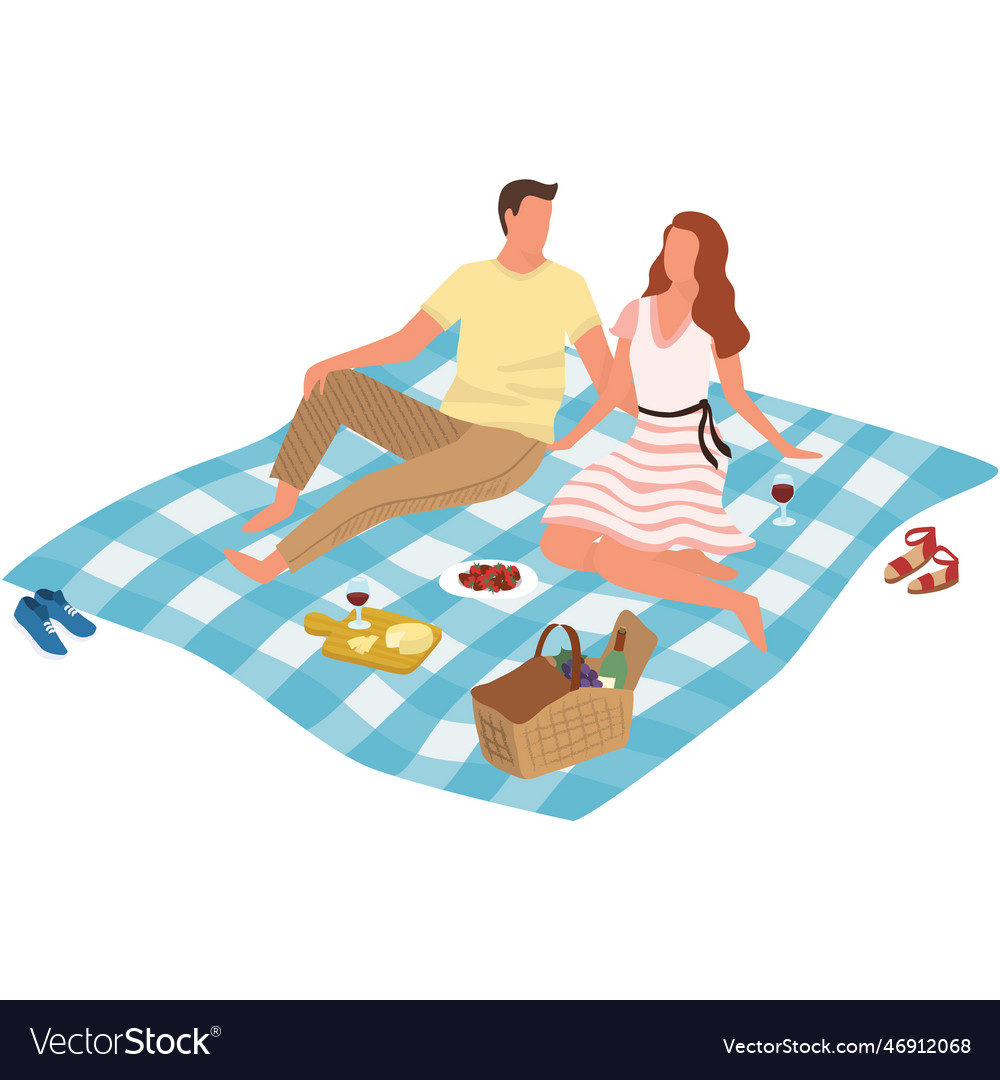 Lover couple summer picnic isolated icon Vector Image