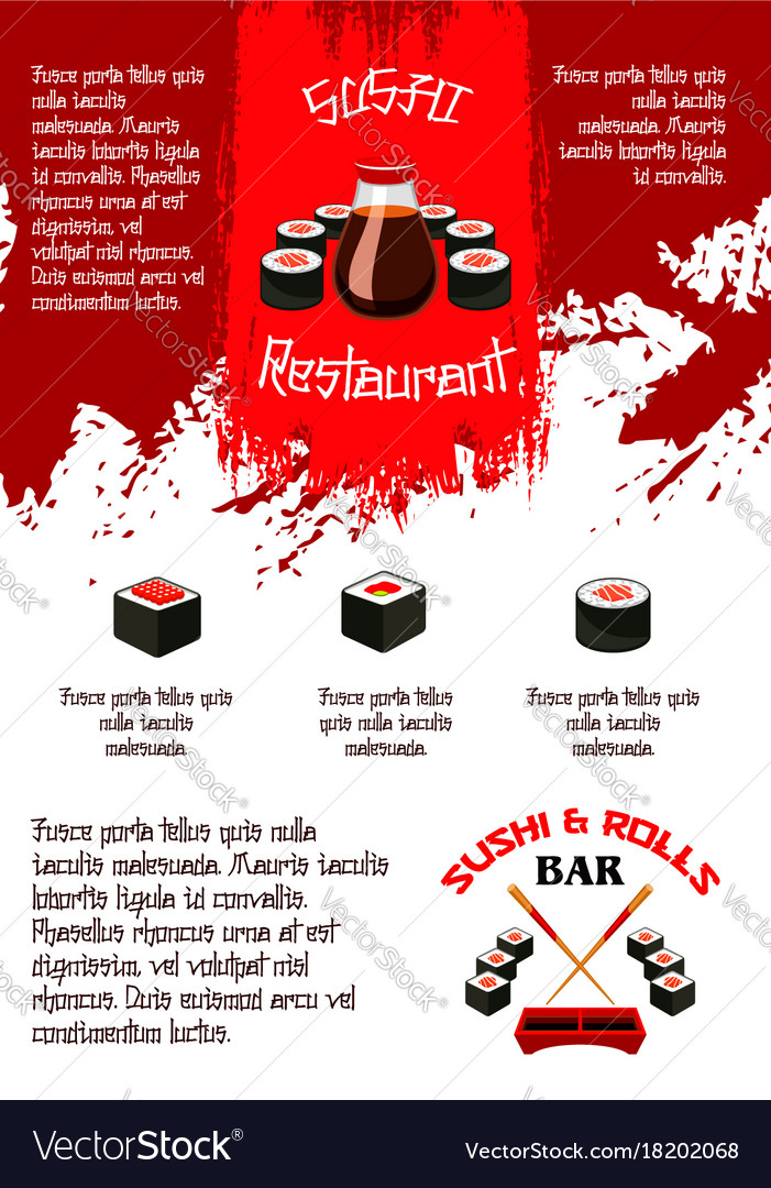 Menu for japanese sushi food bar restaurant Vector Image