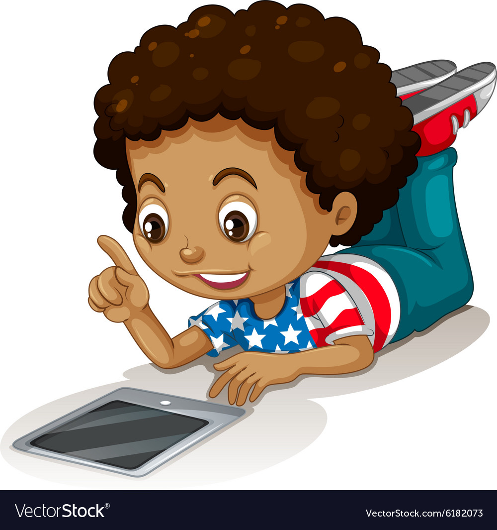 American boy using computer tablet Royalty Free Vector Image