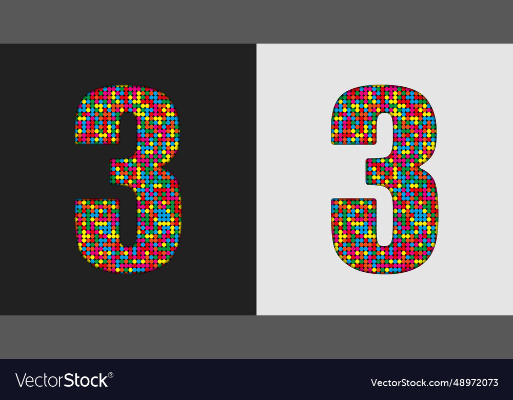 Bubble number - 3 glitter figure of colored dots Vector Image