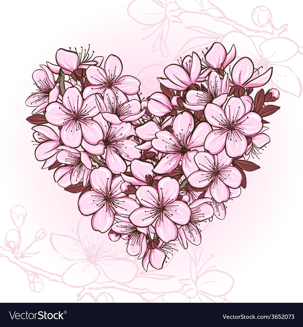 Cherry blossom in the shape of heart Royalty Free Vector