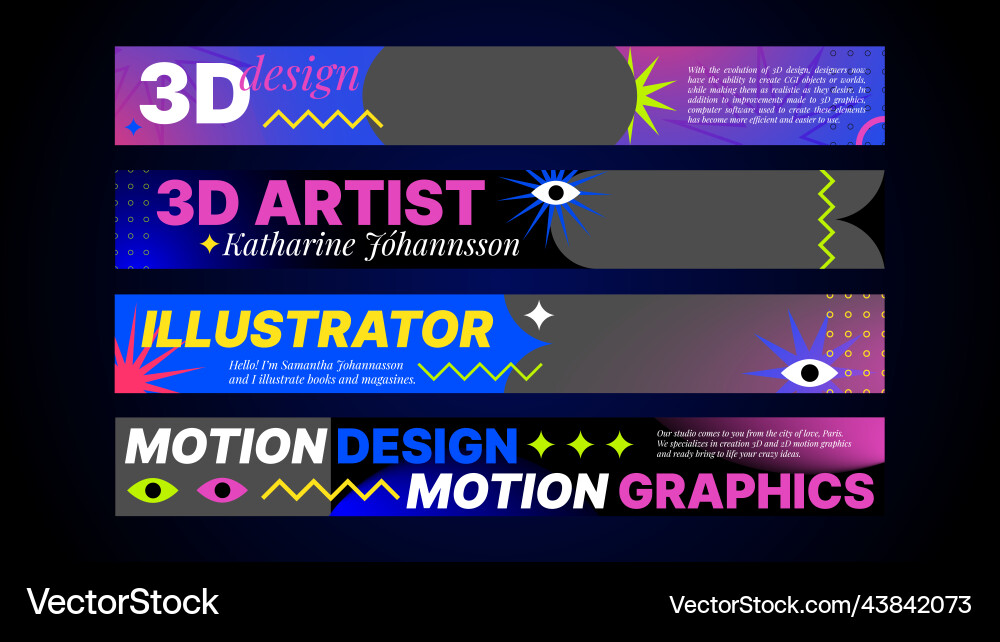 Header set for 3d designers horizontal covers Vector Image