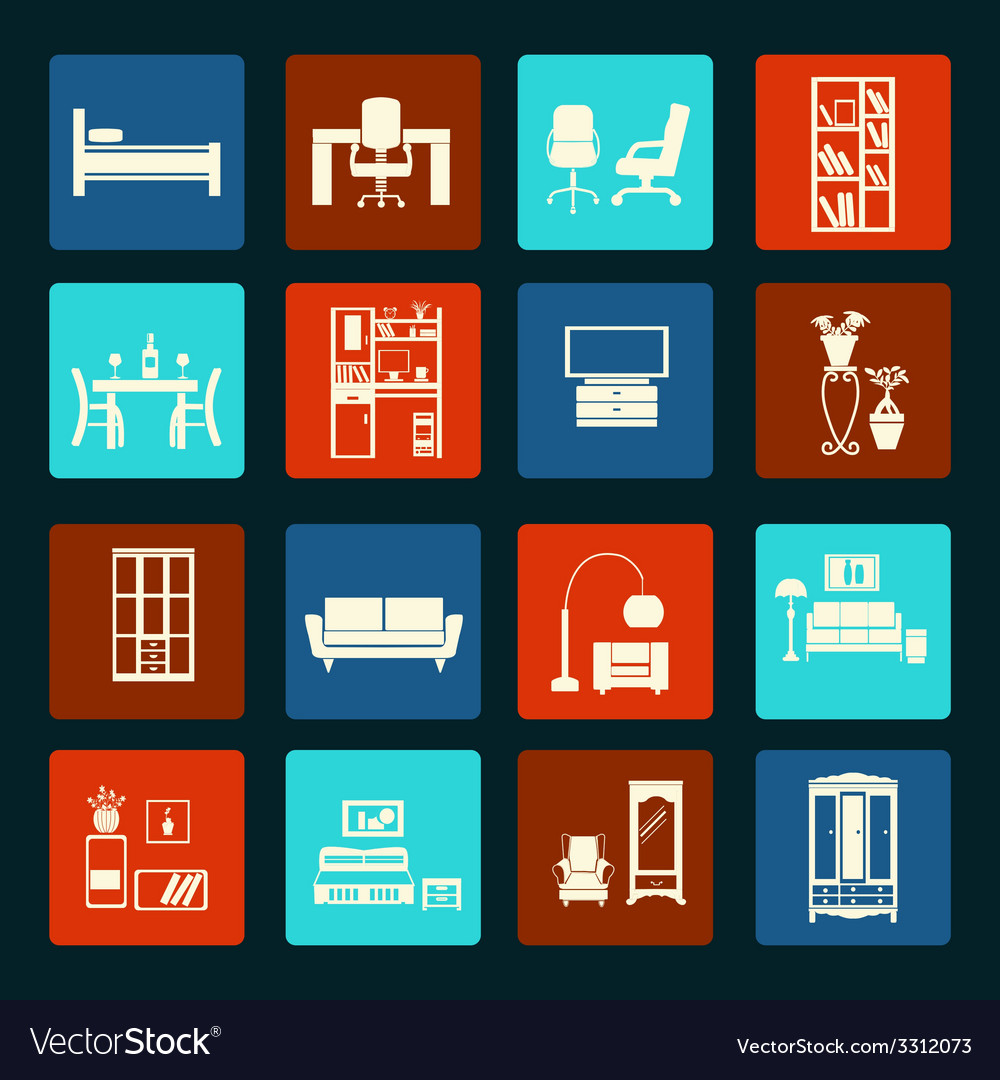 Interior icon set-flat furniture icons Royalty Free Vector