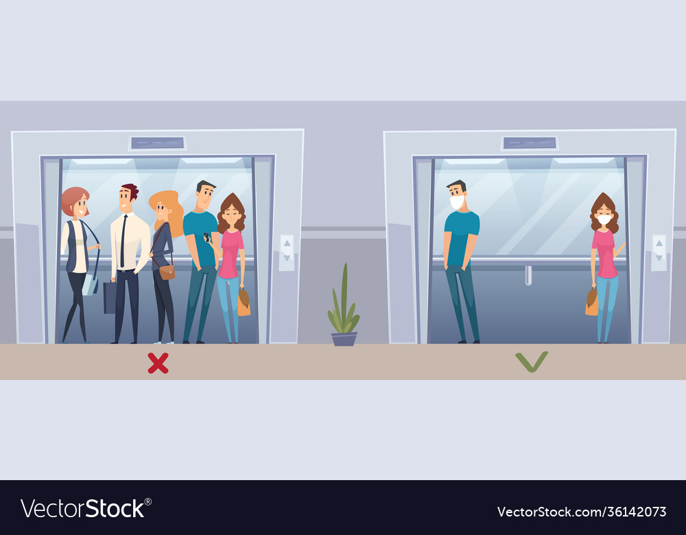 New elevator use rules virus flu prevention Vector Image