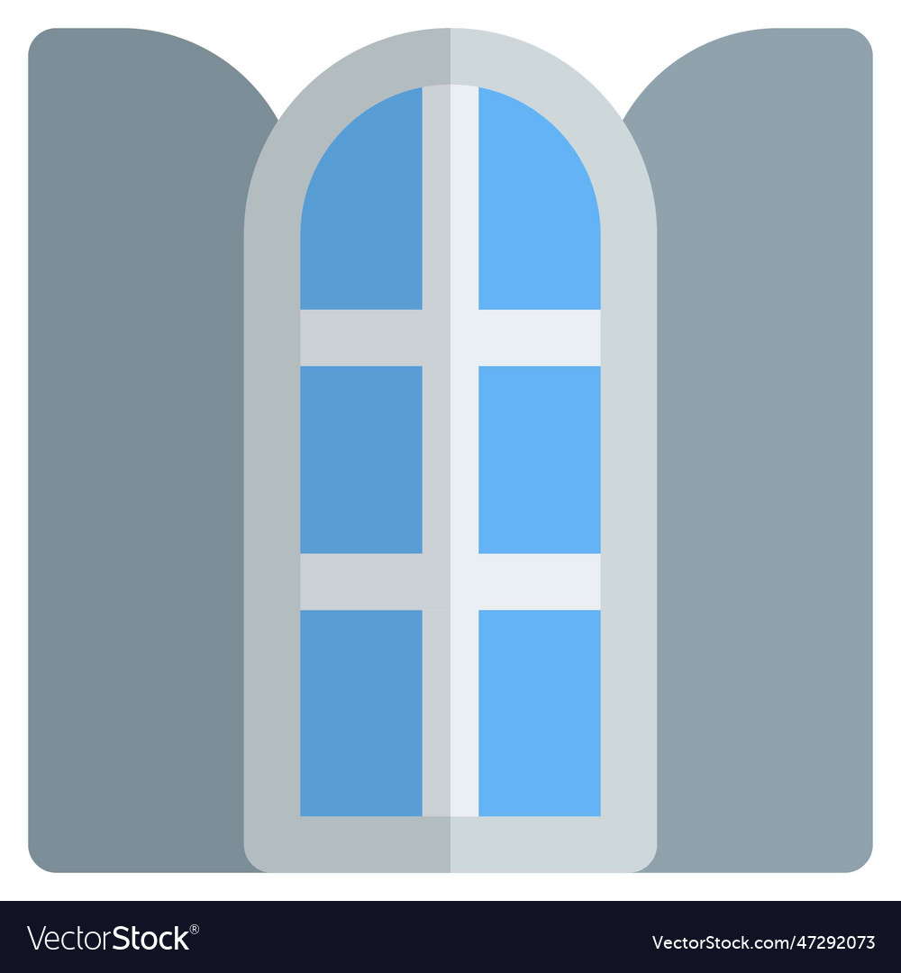 Opened arch window installed in the corridor Vector Image