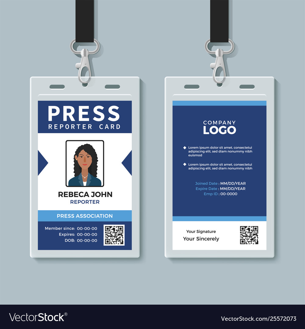 Press reporter id card template Royalty Free Vector Image With Id Card Template Word Free