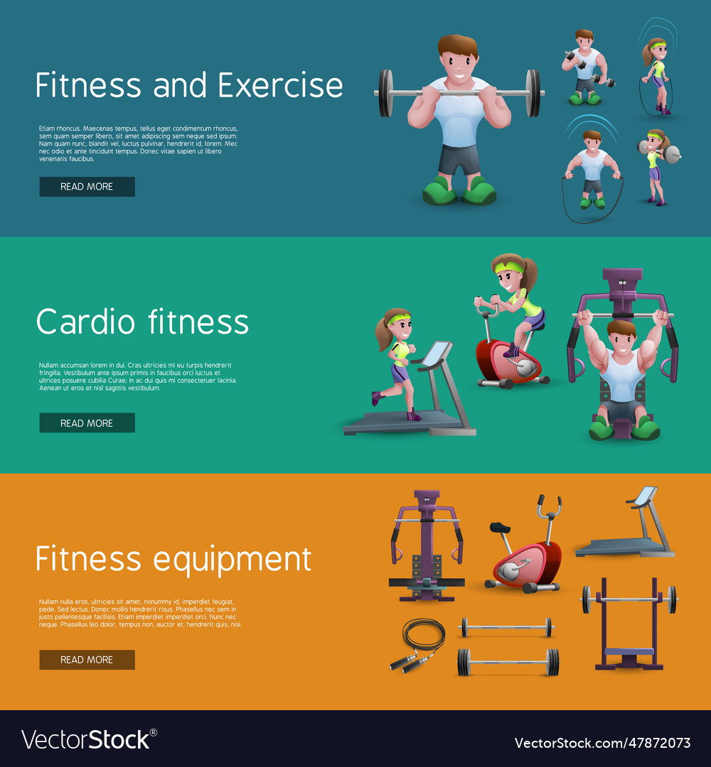 Set of three fitness banners of three fitness Vector Image