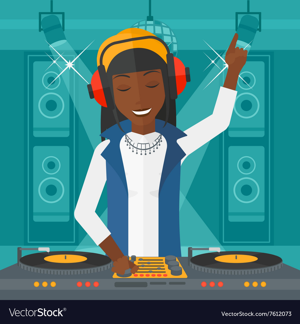 Smiling dj with console Royalty Free Vector Image