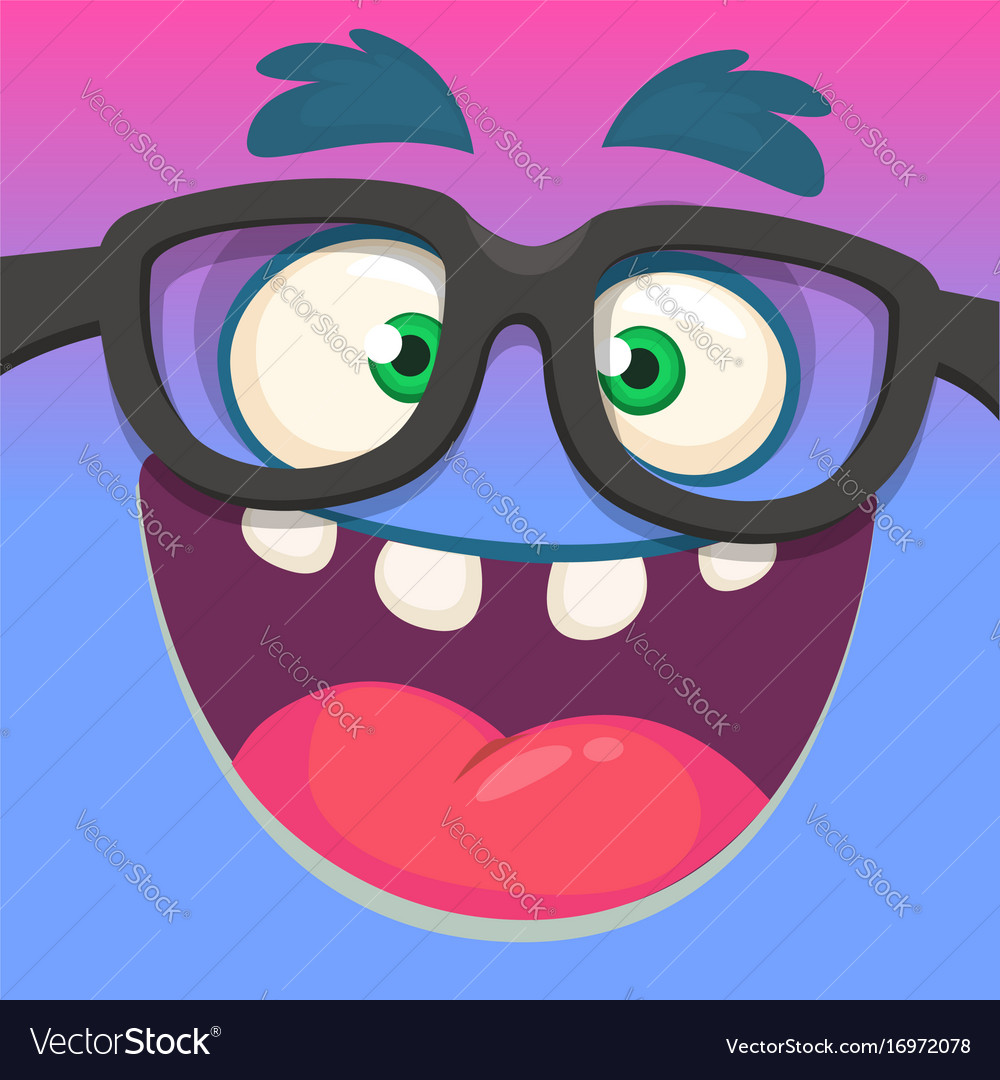 Cartoon monster face wearing glasses Royalty Free Vector Cartoon monster face wearing glasses Royalty Free Vector