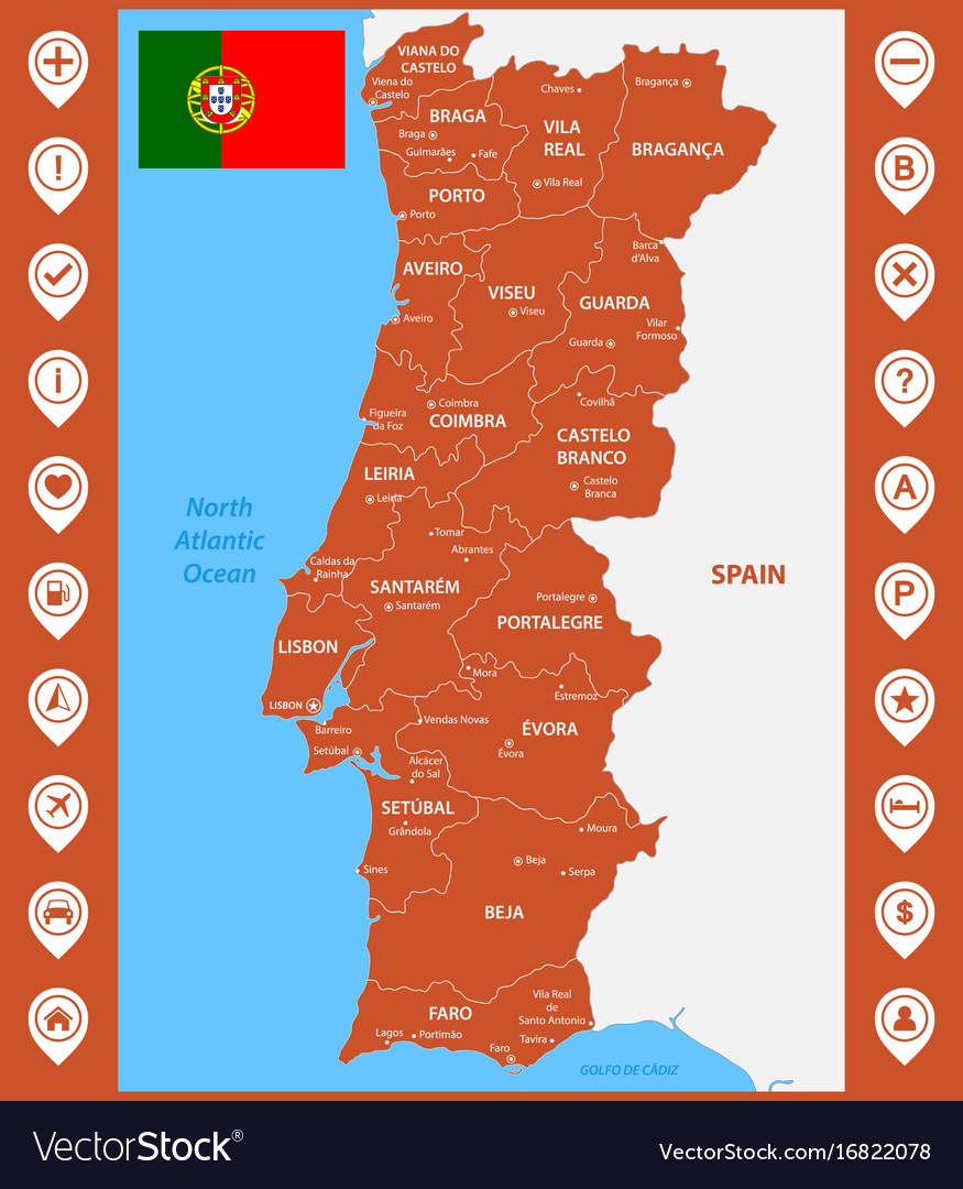 Premium Vector  Colorful portugal map with regions and main cities vector  illustration