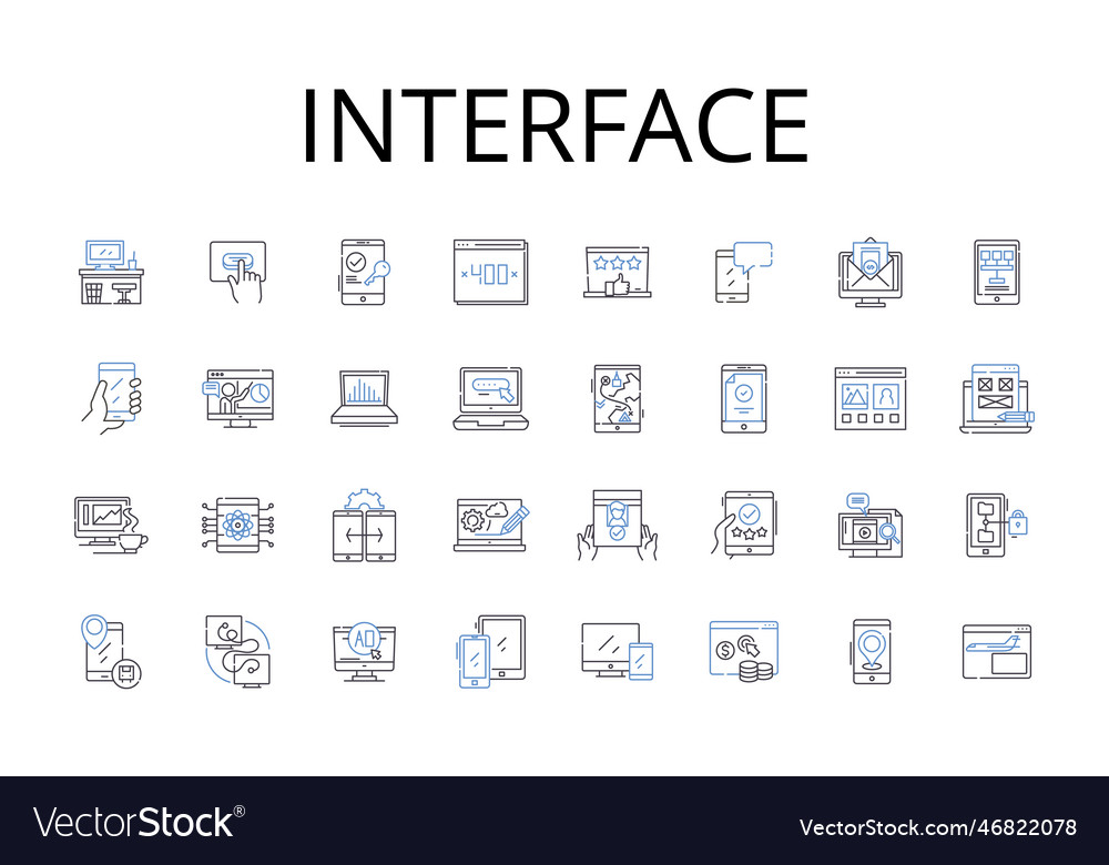 Interface line icons collection connection point Vector Image