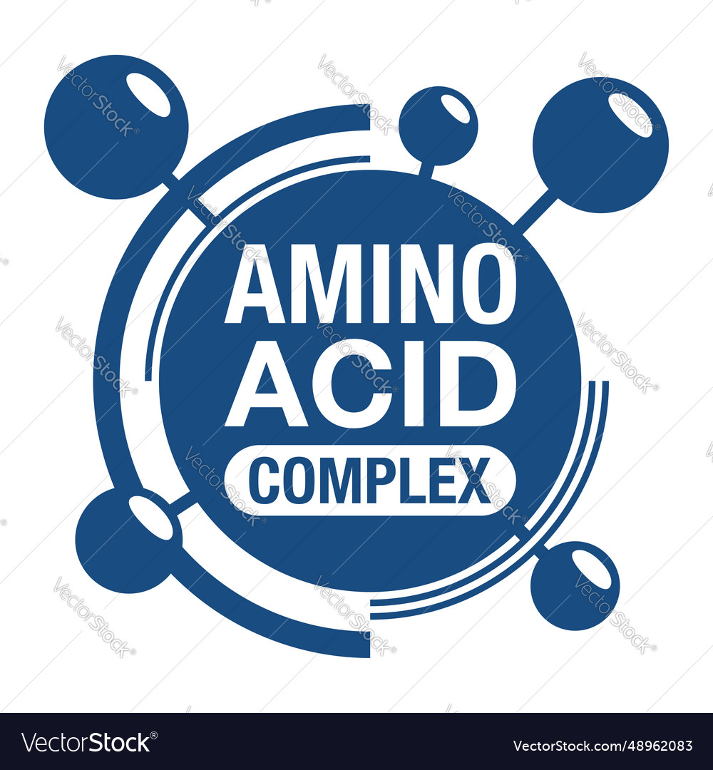 Amino acid complex flat blue label Royalty Free Vector Image