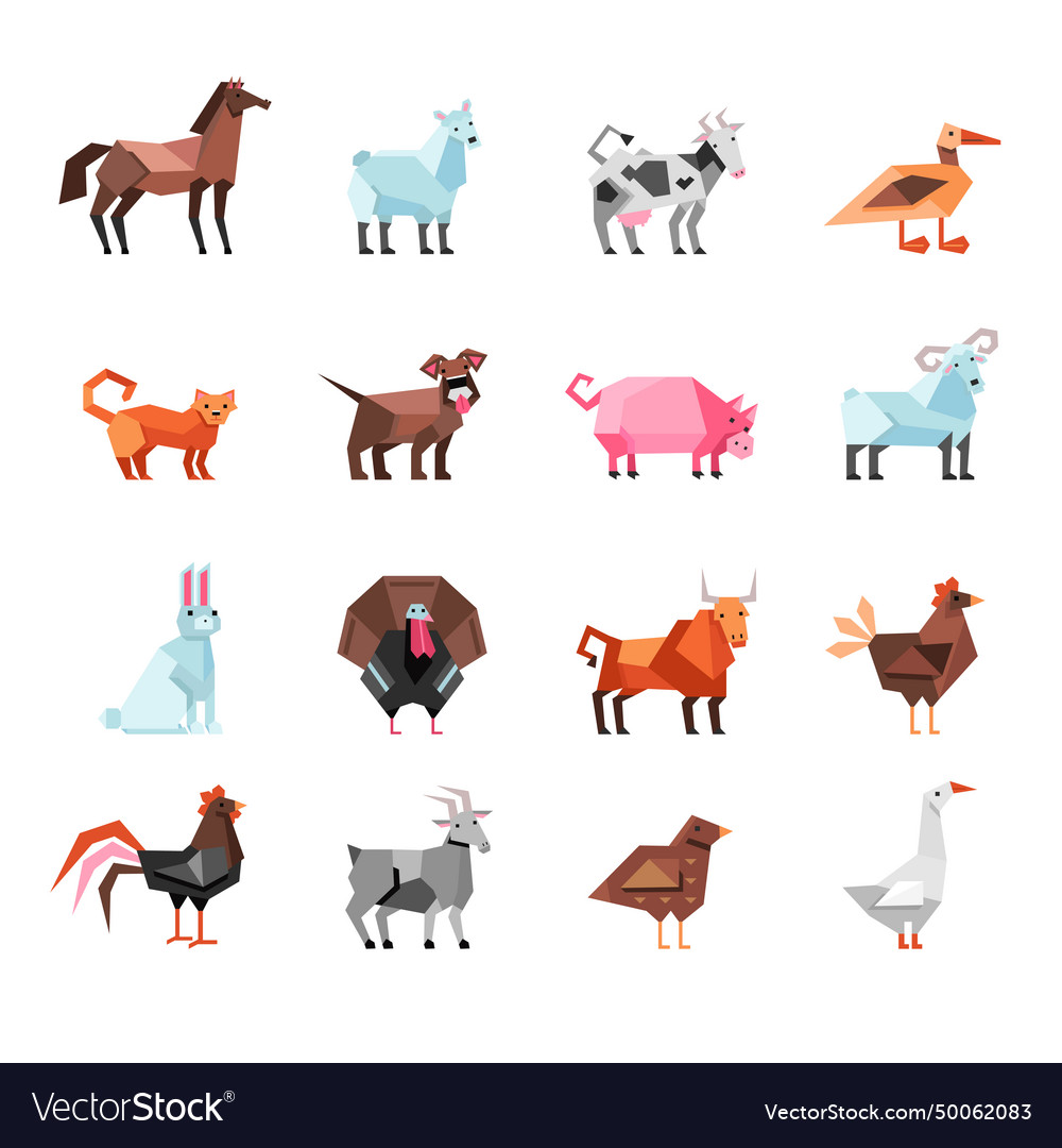 Geometric farm animals set Royalty Free Vector Image